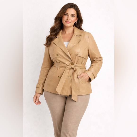 Anne Klein Jackets & Blazers - Anne Klein Faux Leather Trench Jacket Belted – Coffee Cream – Size 14